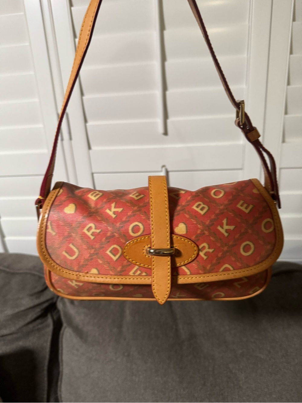 Dooney & Bourke Vintage Red & Tan Logo Shoulder Bag